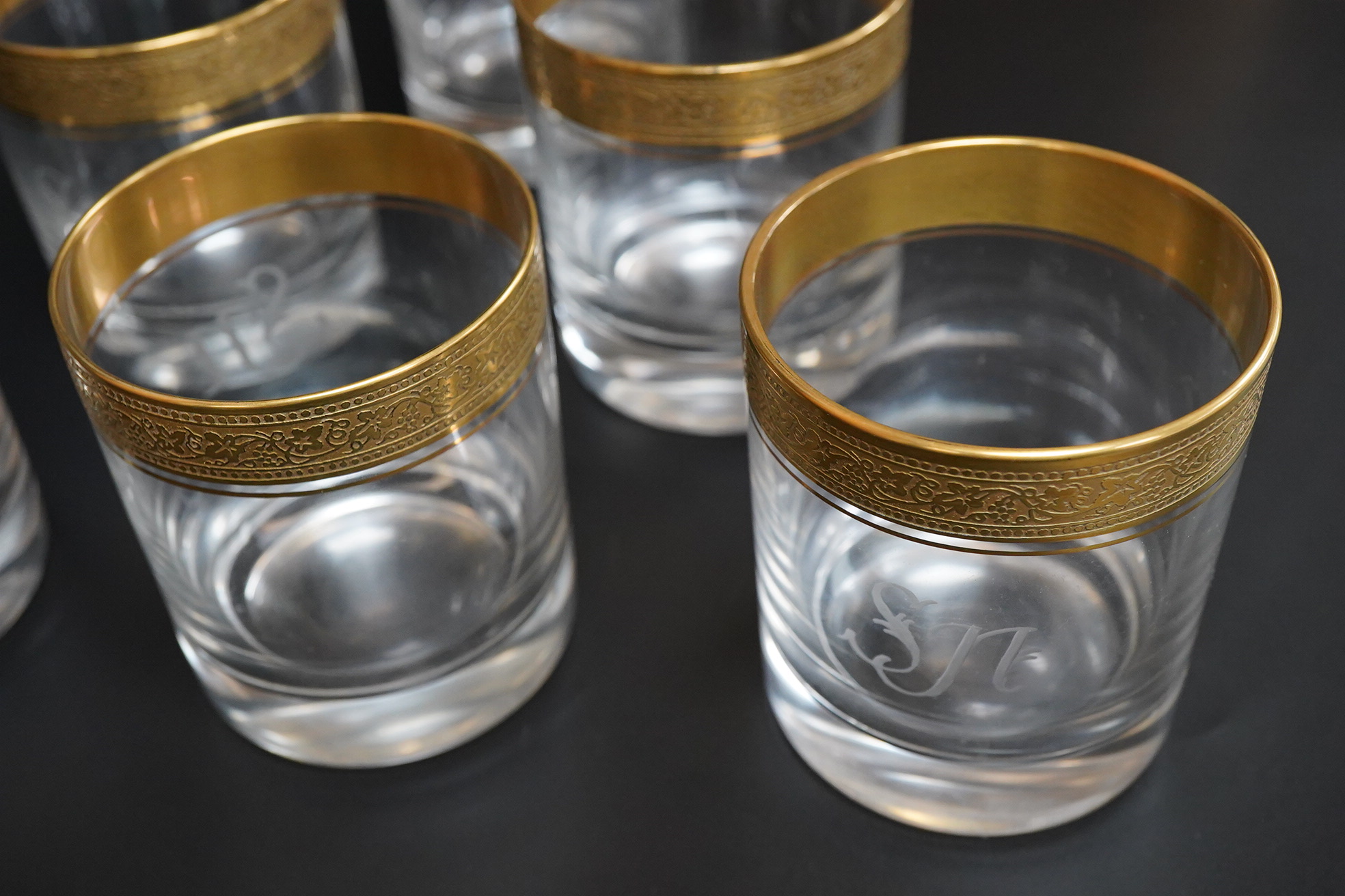 Six Theresienthal, West German gilded glass tumblers, 8.5cm high